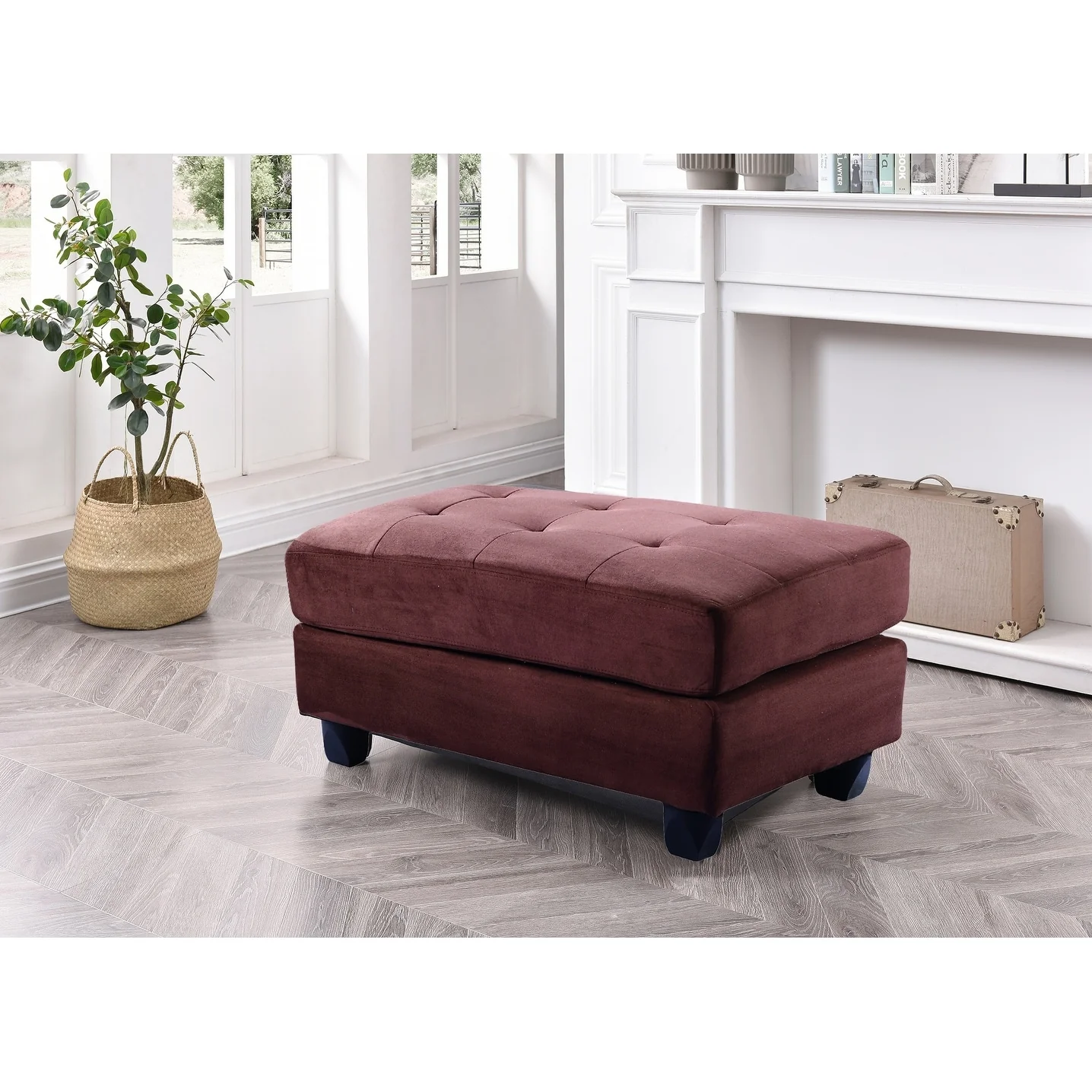 Upholstered Tufted Ottoman - 38 - Brown