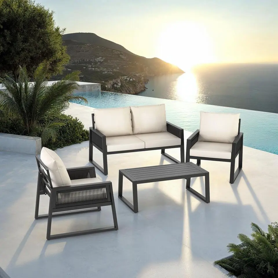 tectake Loungeset Captive in touwontwerp, Antraciet