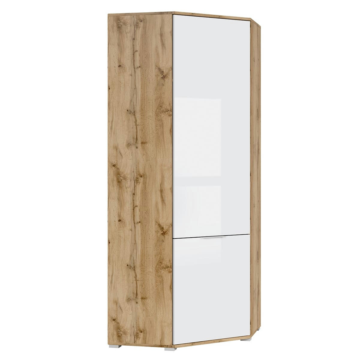 - Armoire d'angle 2 portes blanche et naturelle