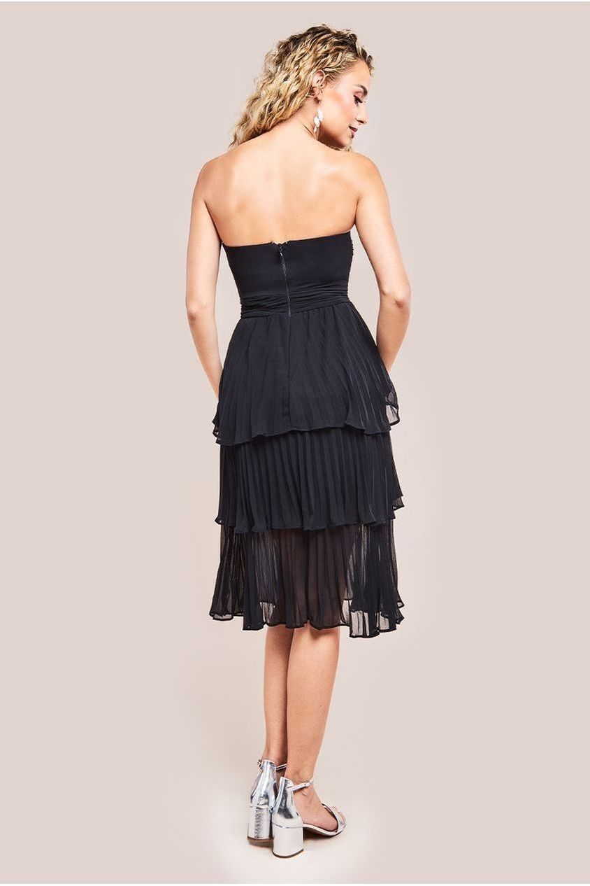 Goddiva Pleated Bandeau Bodice Chiffon Tiered Midi