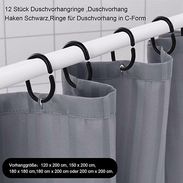 BASHLWUA (Noir) Paquet de 12 anneaux de rideau de douche coulissants en plastique