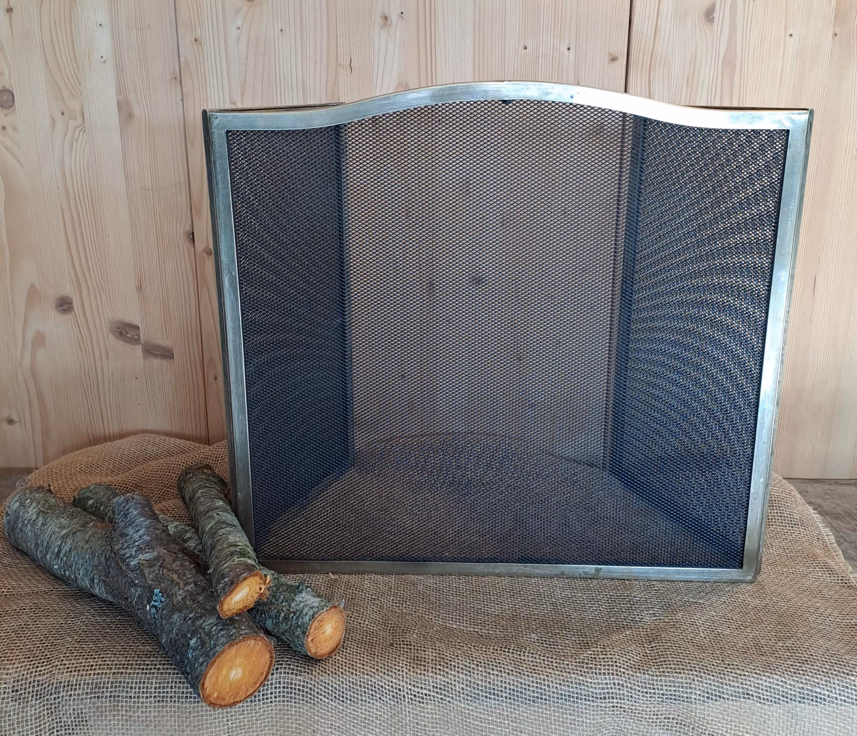 Vintage French brass 3-piece fireplace screen, spark screen