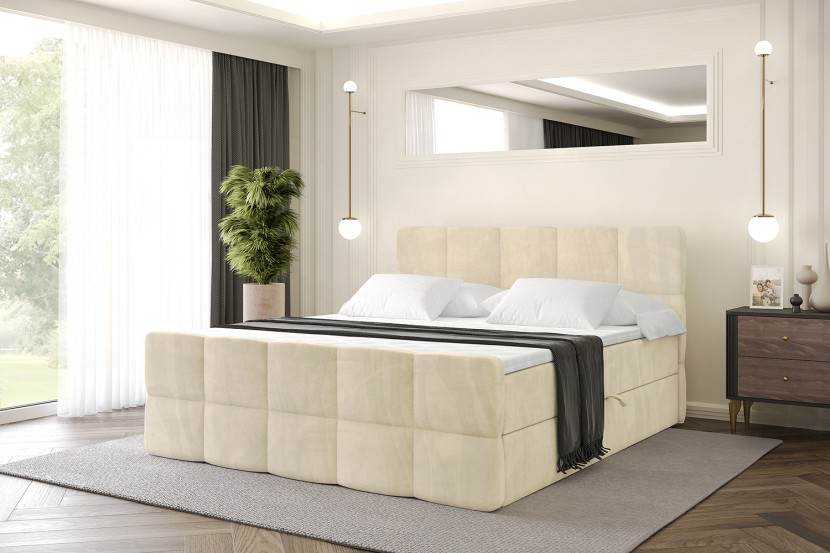 Łóżko kontynentalne z pojemnikiem i materacem H3 - LIRO-Z - 120x200 cm