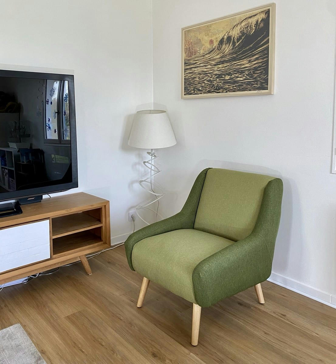 FLORIDE - Fauteuil rétro tissu bicolore vert