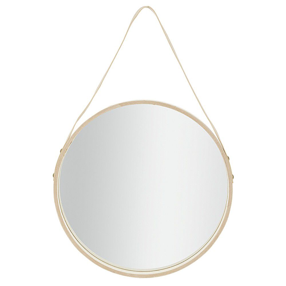 Miroir rond en mdf avec sangle en simili naturel Ø30 cm