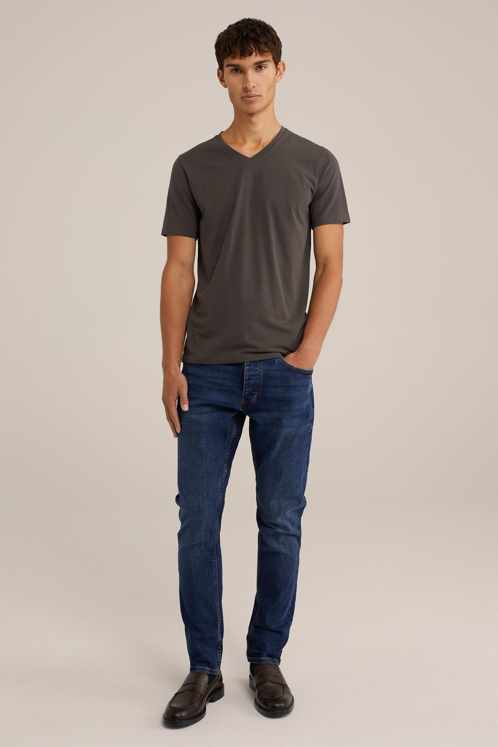Heren Slim fit T-shirt met V-hals