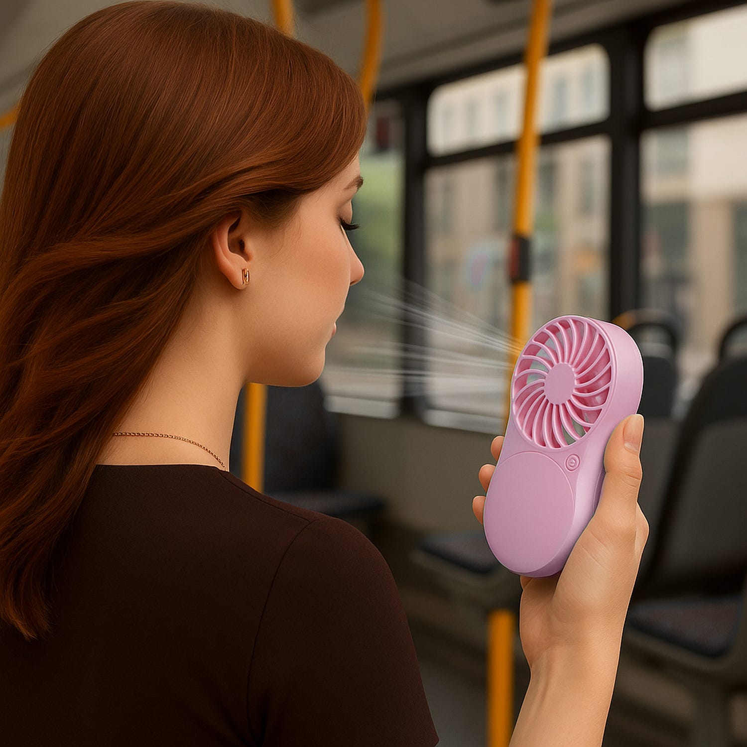 Miniventilatore tascabile con specchio led rosa