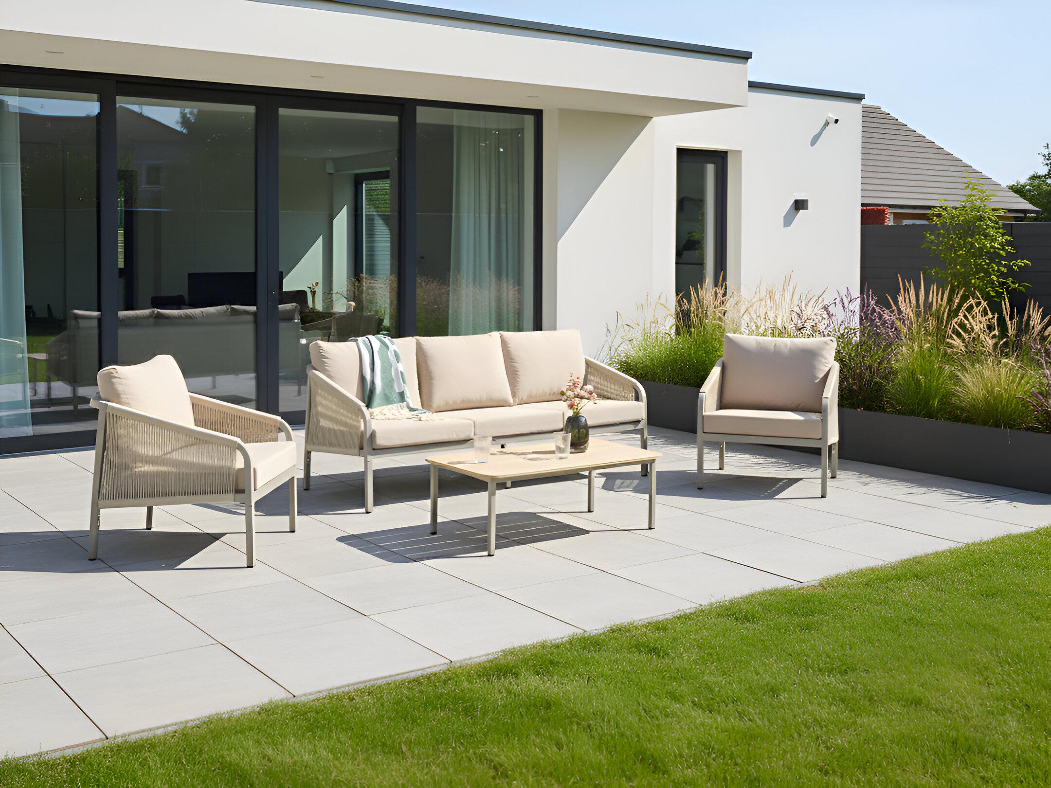 Garden Lounge Set with Table 5 Seater MURATO Metal Beige