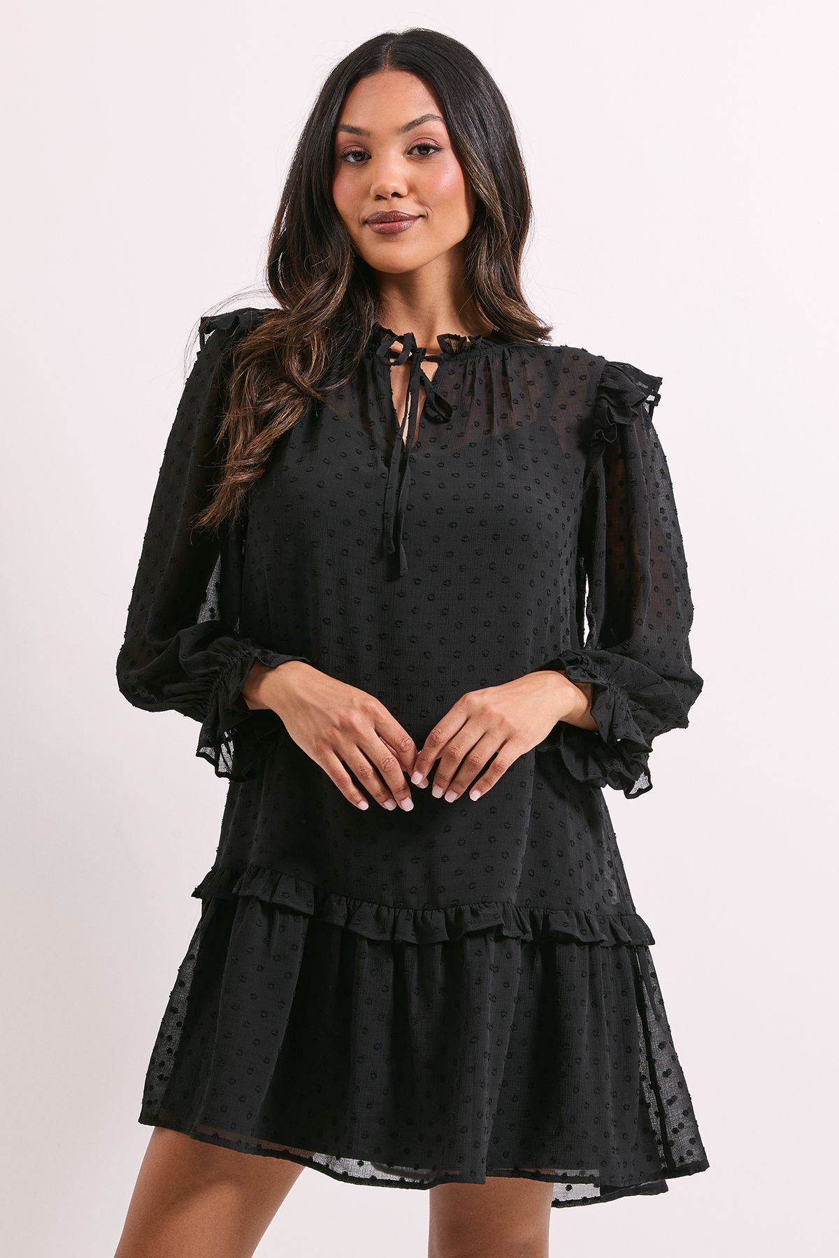 Dorothy Perkins Tiered Hem Tie Neck Shift Dress