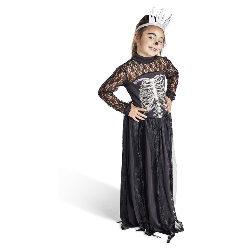 Déguisement enfant Halloween reine squelette noir et blanc 11/14ans
