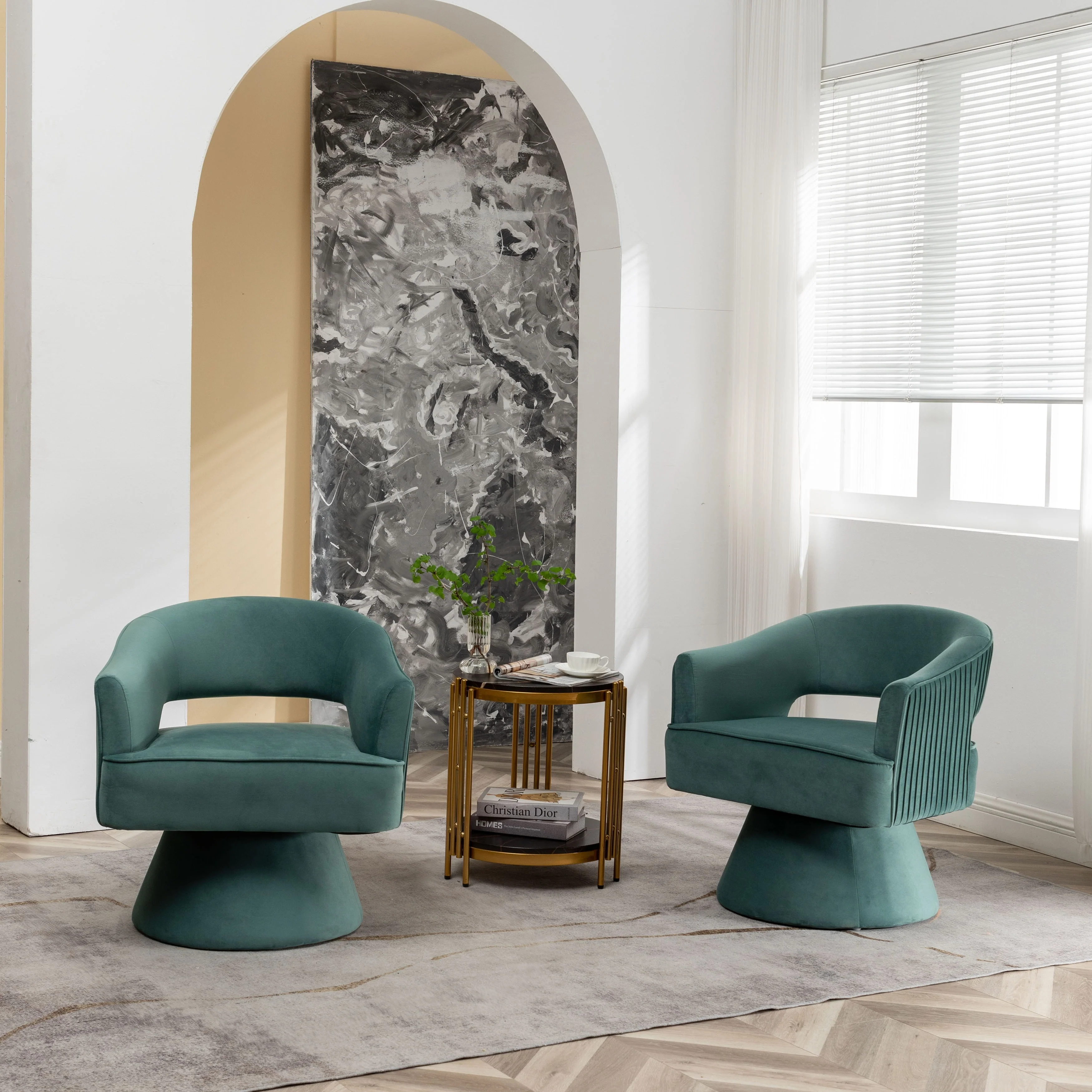 SEYNAR Modren Velvet 360 Degree Swivel Accent Arm Barrel Chair Set of 2 for Living Room