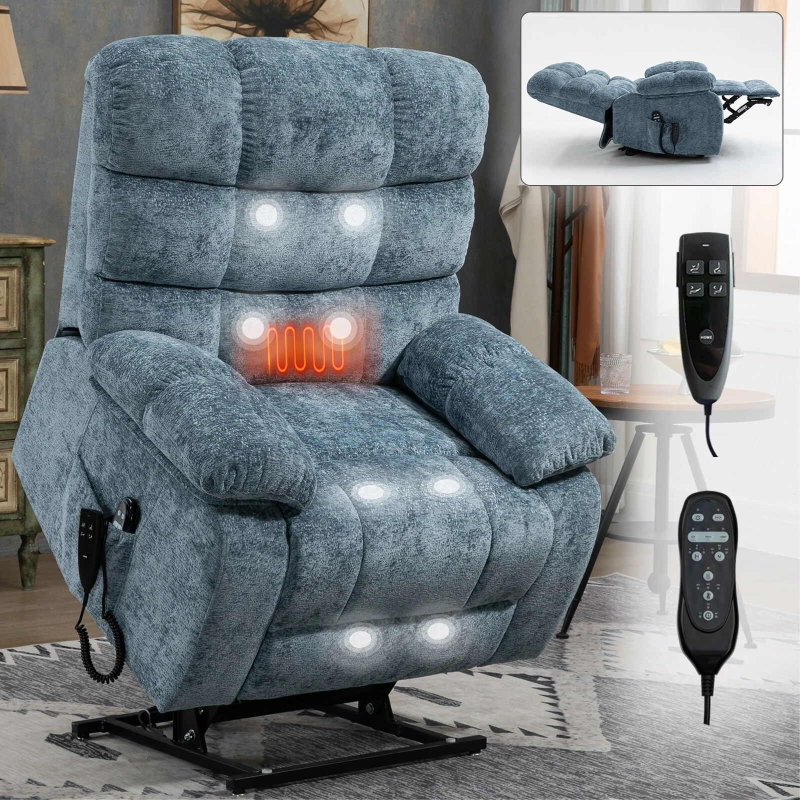 Grey Power Lift Recliner with Heat, Massage, and Dual Motor