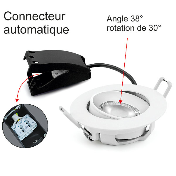 Lot de 3 spots LED encastrable IP44 orientable - salle de bain - 4,8W 400 LM 3000K - garantie 3 ans