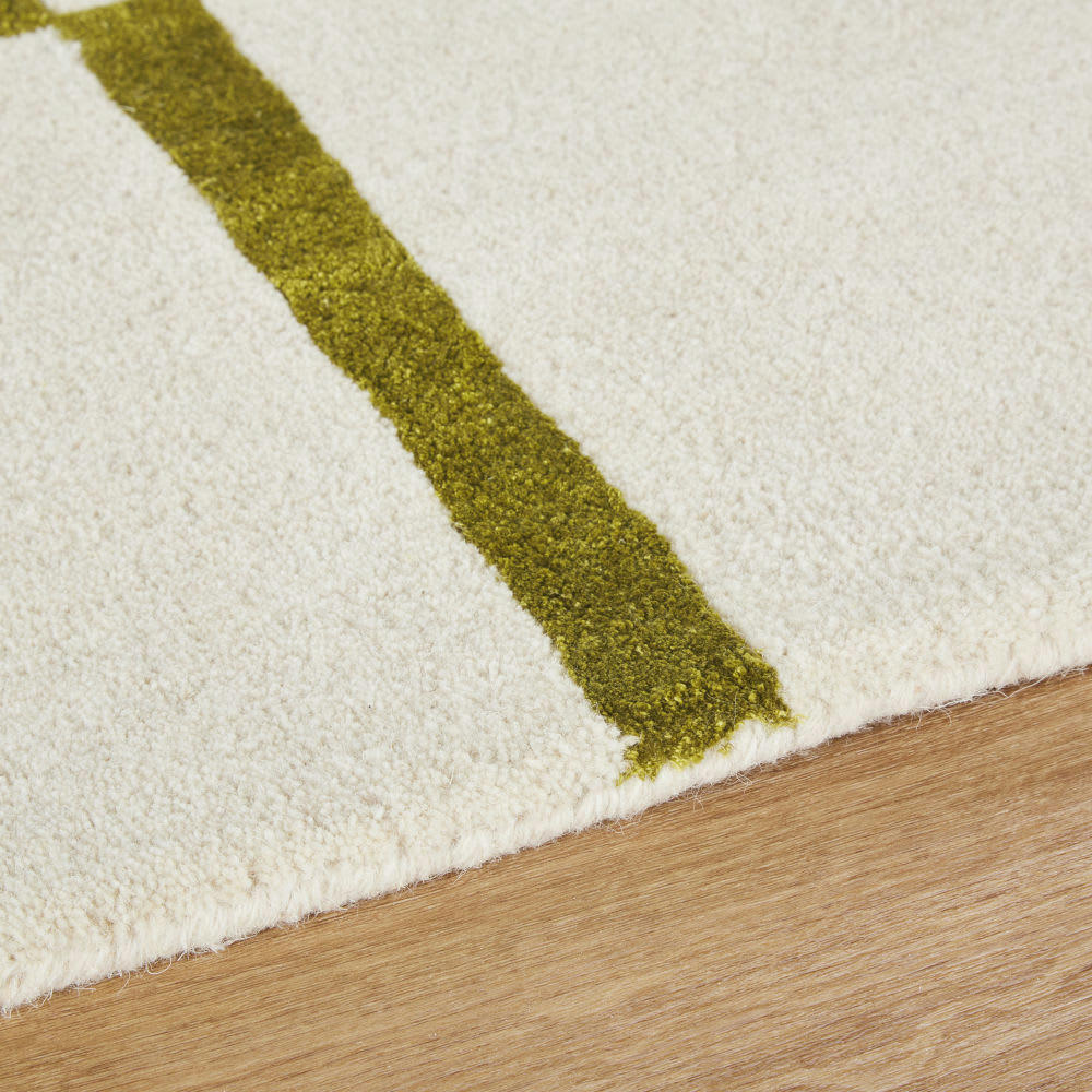 BAUTISTA - Tapis tufté motifs écrus et vert olive 160x230