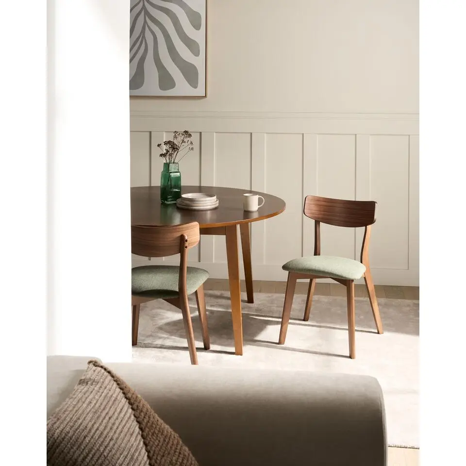 HOPE - Eetkamerstoel set van 2 - Donkerbruin/Groen - Donker hout/Stof