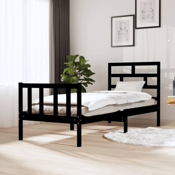 Rama łóżka czarna lite drewno sosnowe 75x190 cm pojedyncza