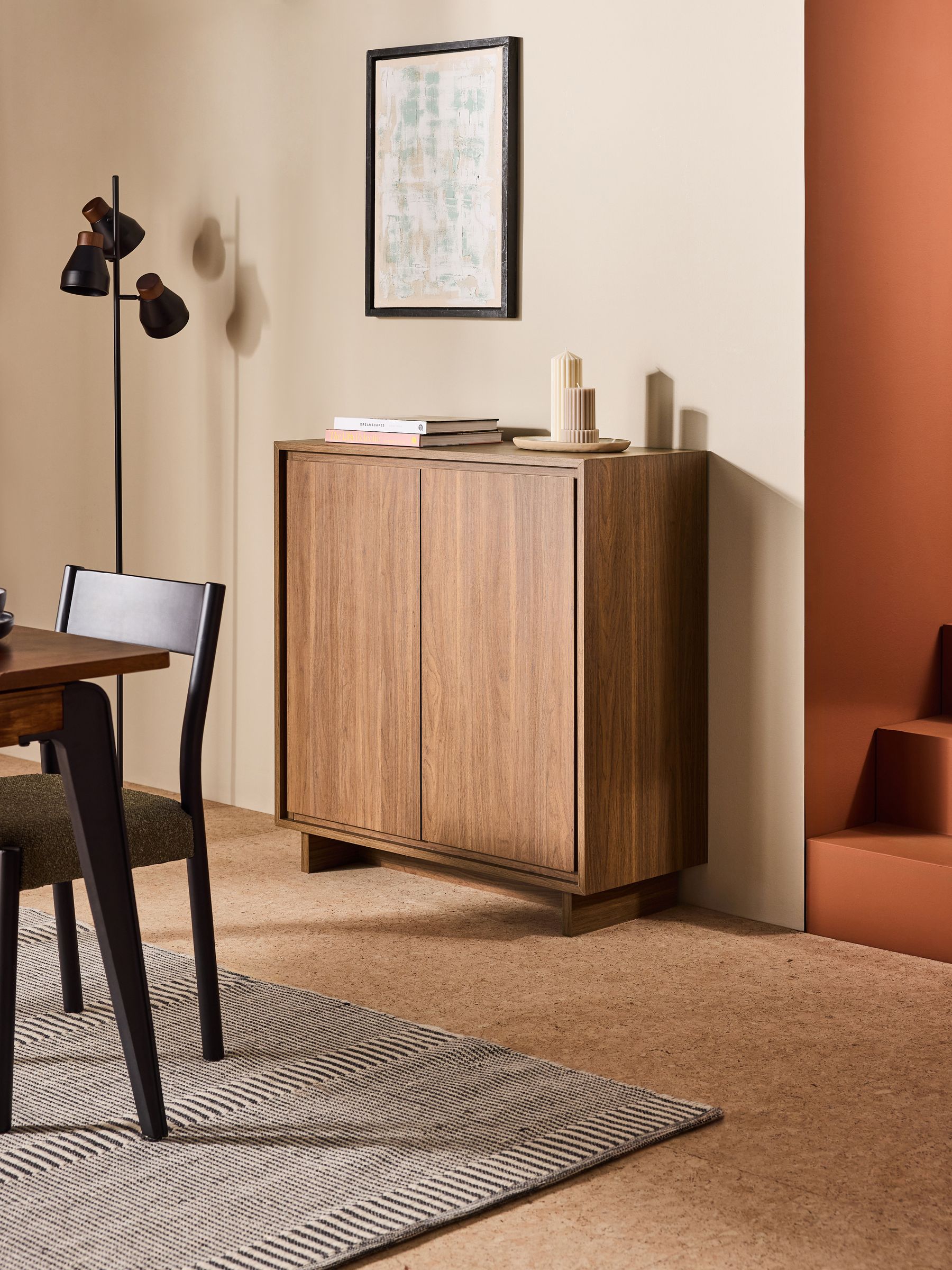 Kaci Tall Sideboard in Dark Walnut Effect