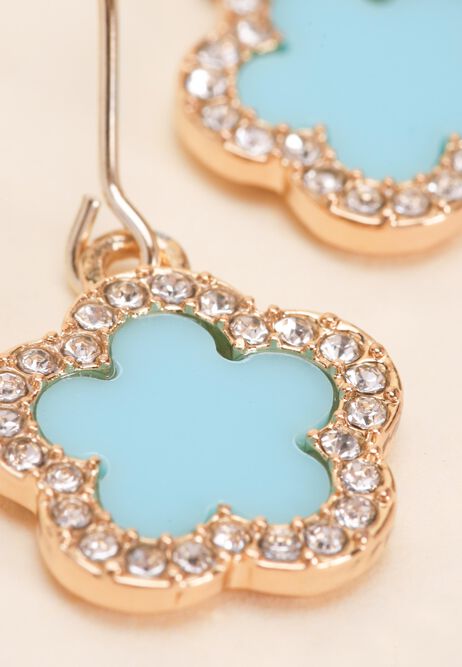 Womens Turquoise Pave Flower Earrings