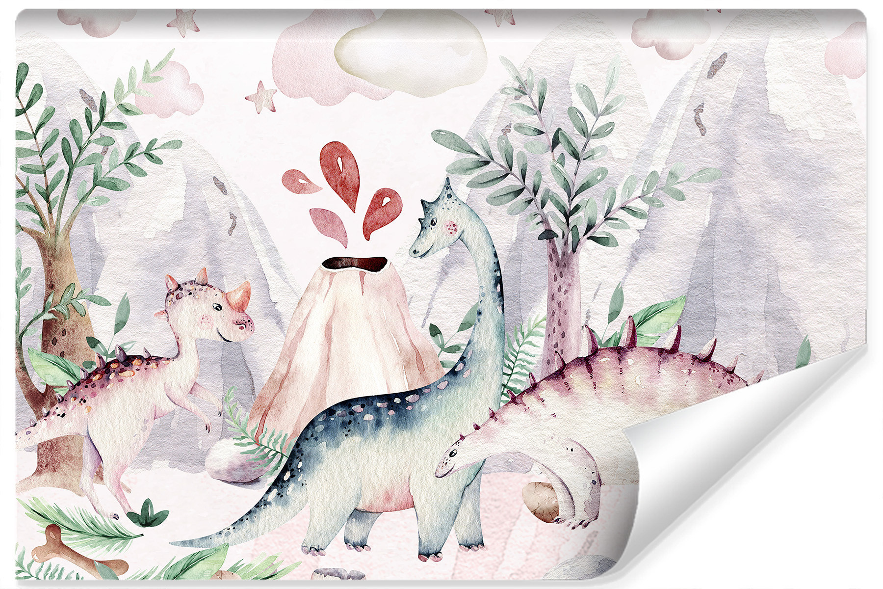 Fototapeta DINOZAURY Wulkany Drzewa Chmury 90x60cm