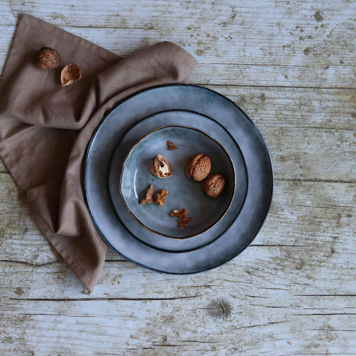 ARONAL - Lot de 6 assiettes coupes en grès bleu 15,5cm