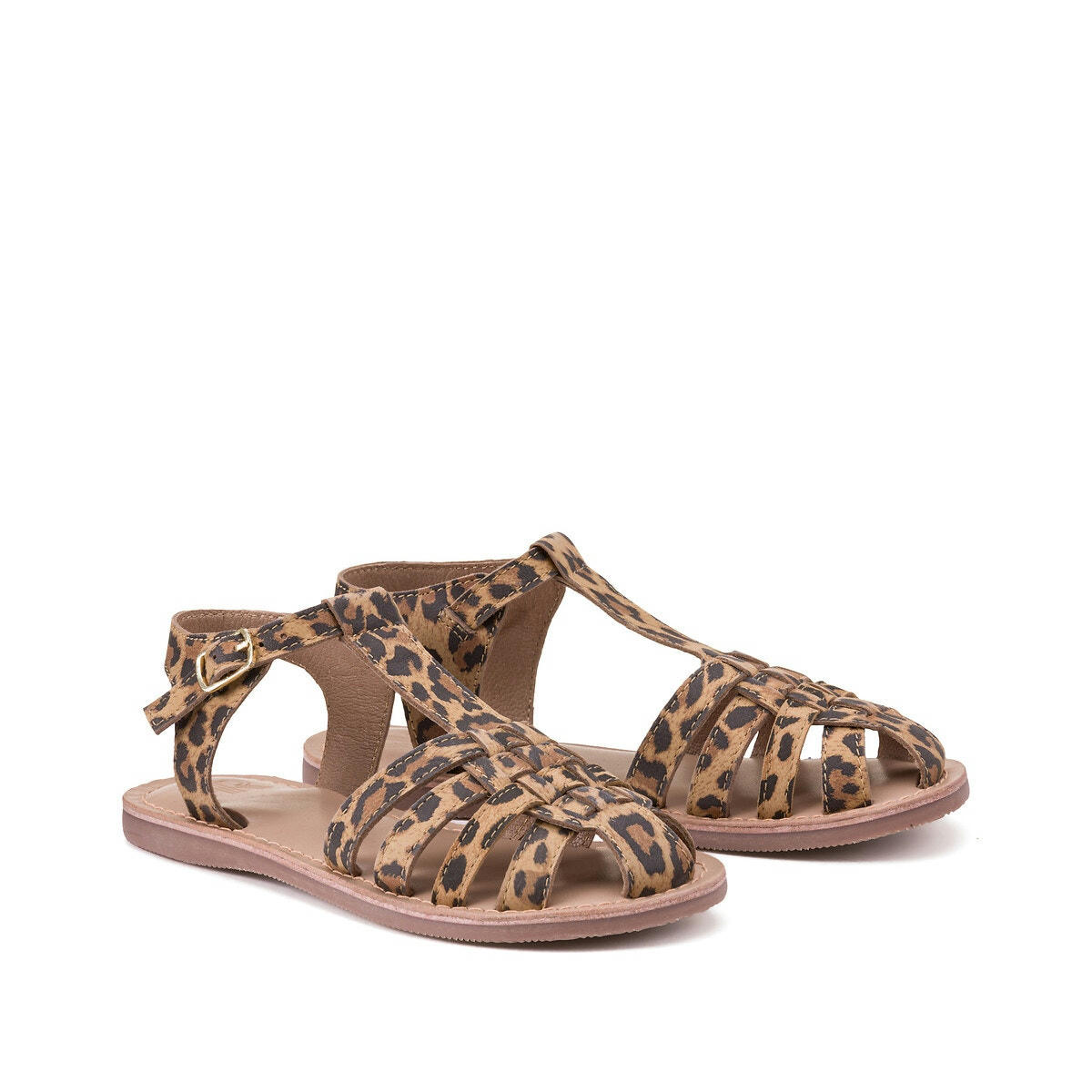 Sandales cuir, imprimé léopard