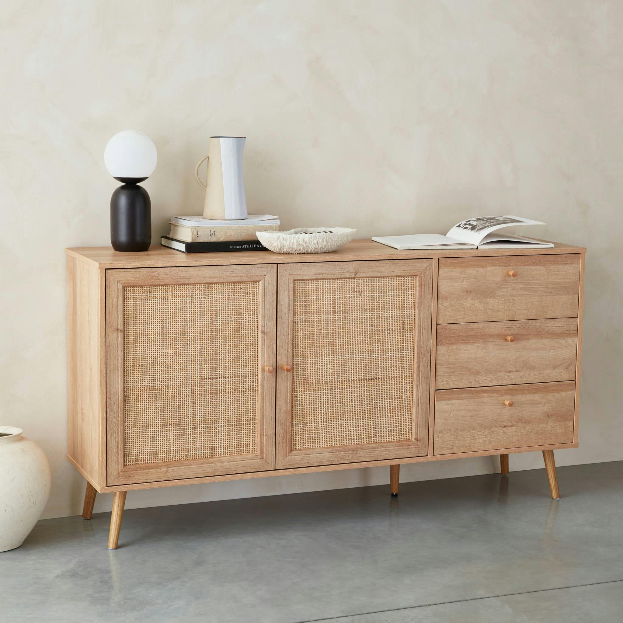 BOHÈME - Buffet de rangement naturel en cannage 150 x 39 x 79cm