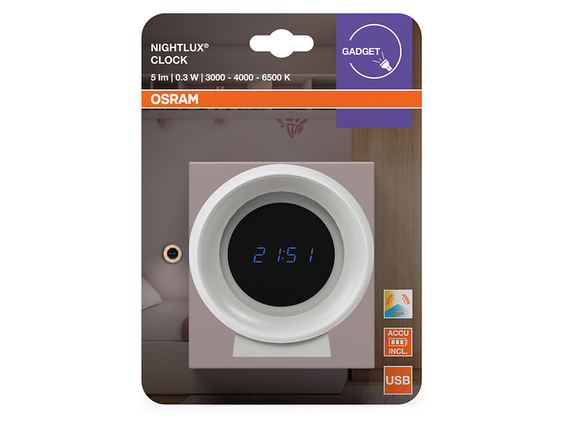 Lampa stołowa/zegar Nightlux LED biała