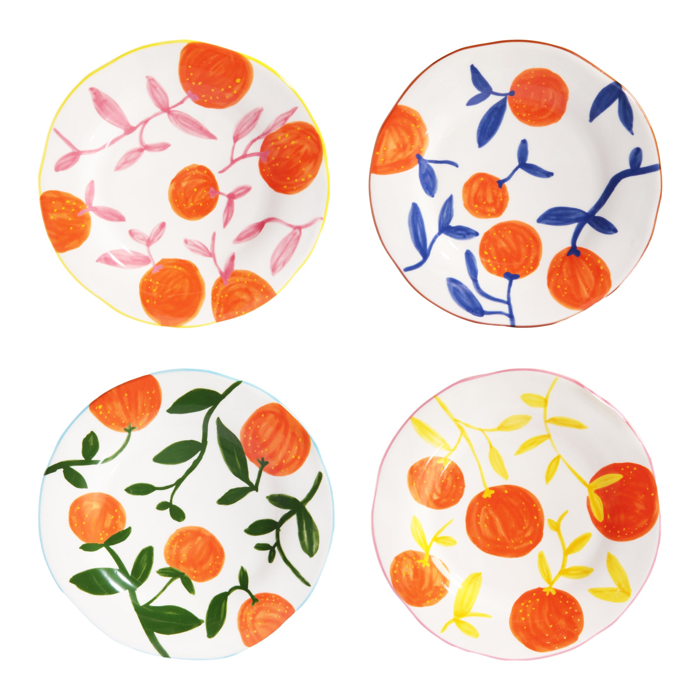 &k amsterdam Orange Twig Bord Ø 22 cm - Set van 4