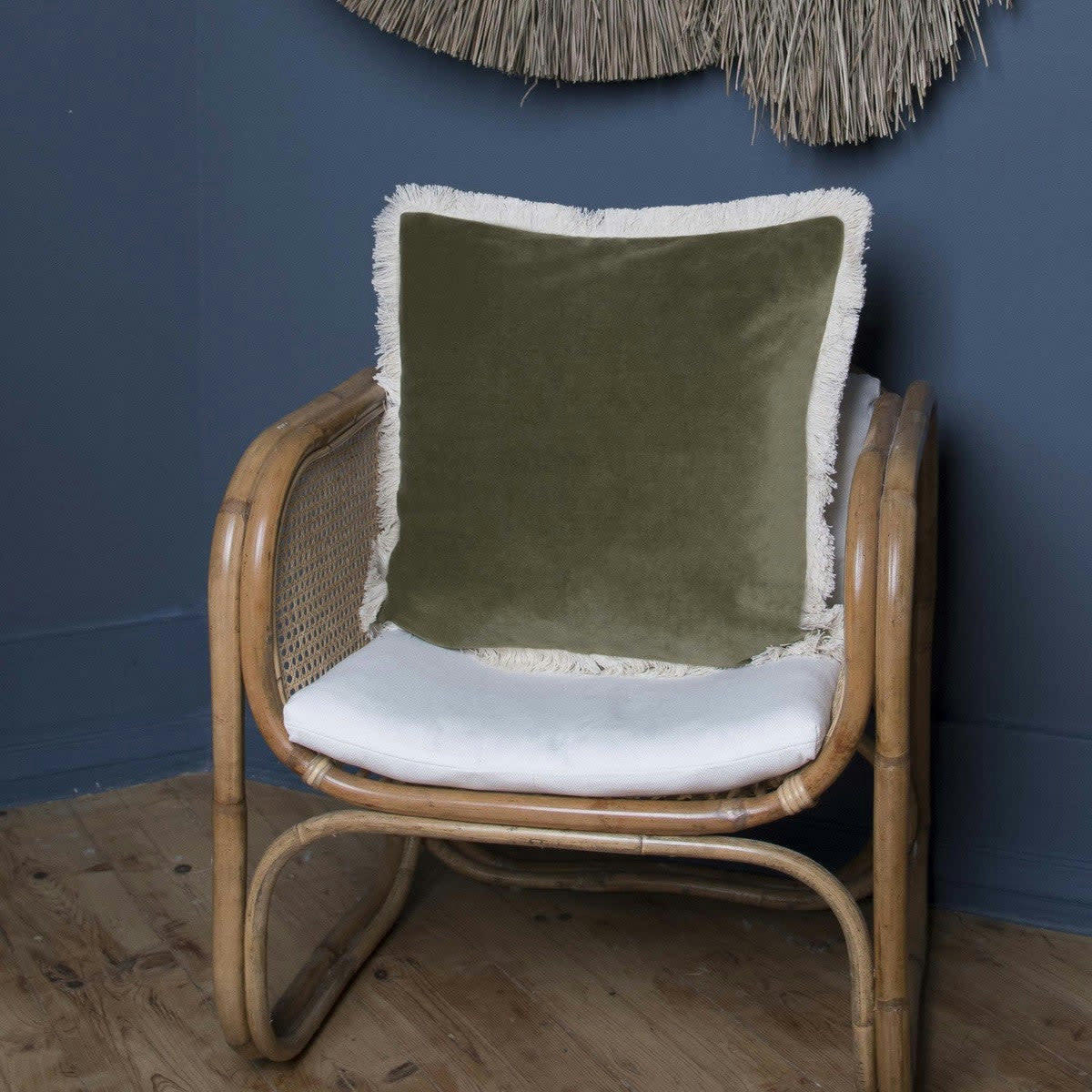 BUDAPEST - Housse de coussin velours de coton  50x50 vert kaki