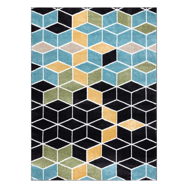Dywan POLI 9139A Cube kostka 3D czarny / niebieski 120x170 cm