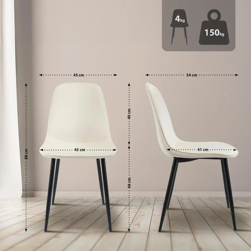 CLP Set van 2 Eetkamerstoel Maryam zwart Frame - Fluweel - creme