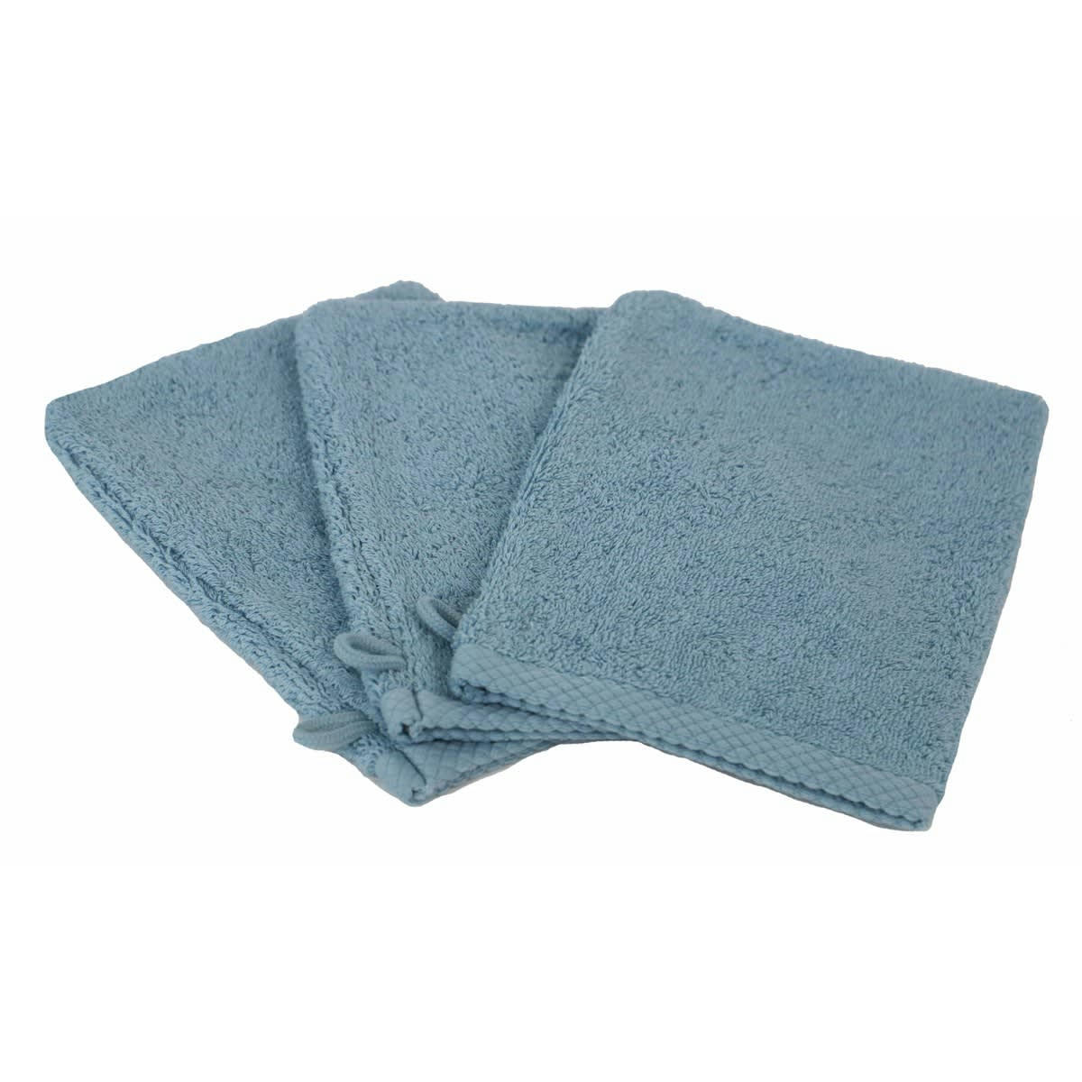 3 GANTS ESSENTIELLE - Lot de 3 gants de toilette eponge en coton bleu lagon