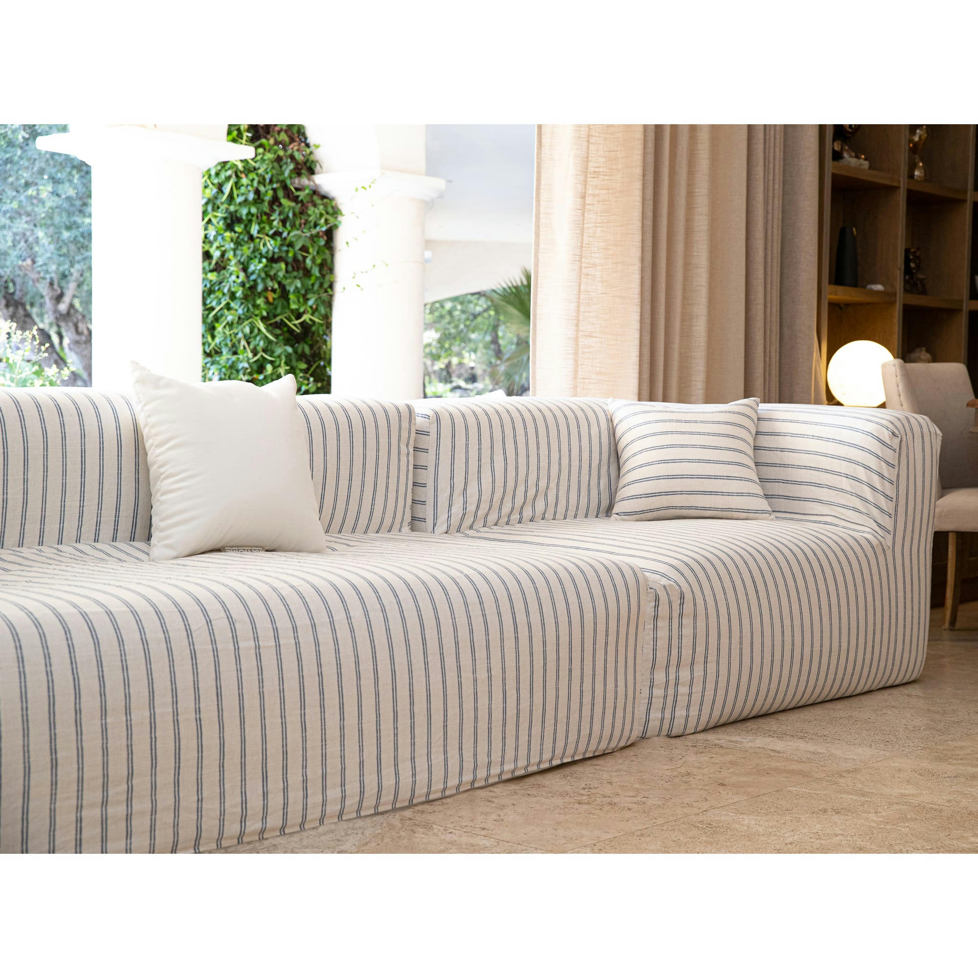 - Coussin en Lin rayé bleu