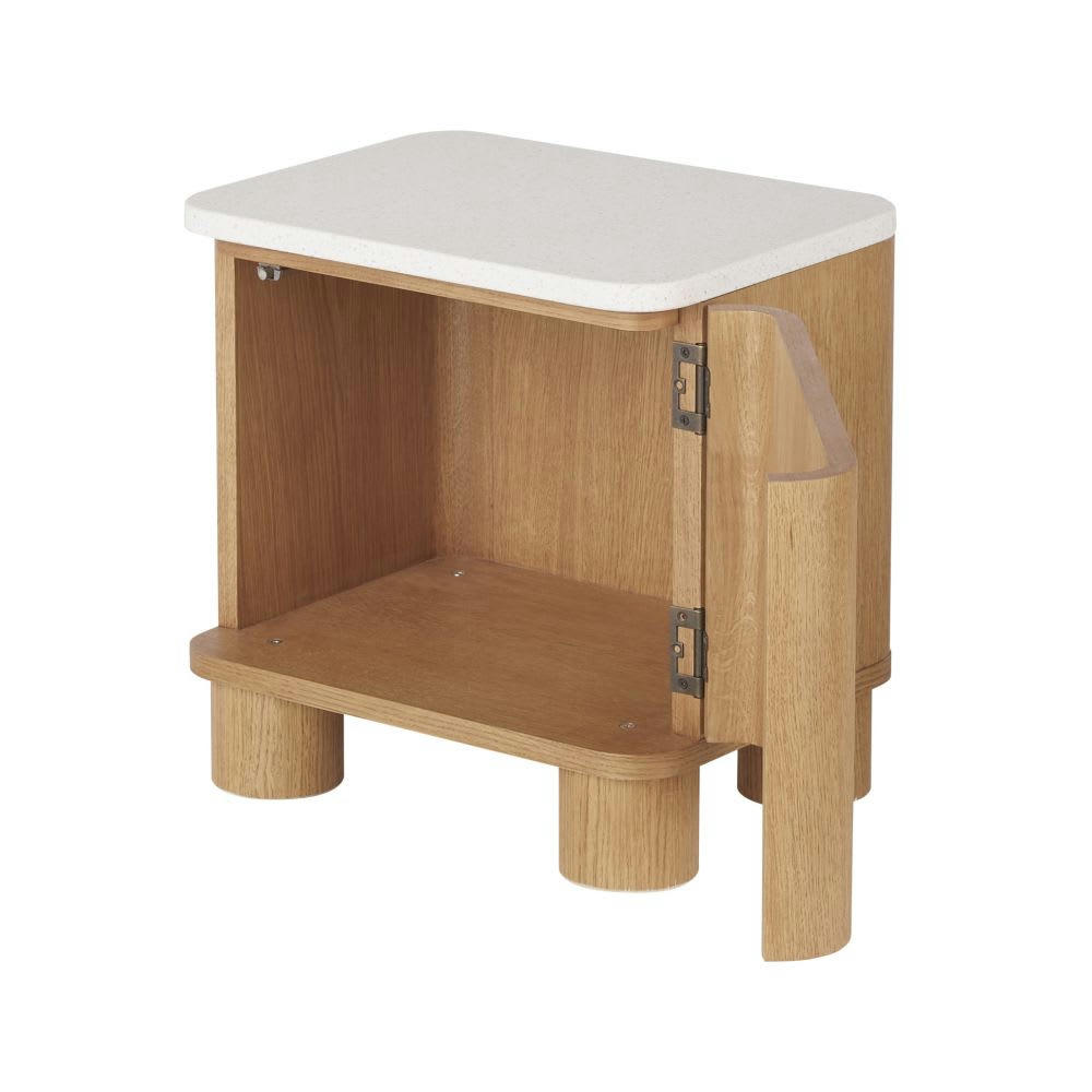 Alegro - Table de chevet 1 porte plateau en terrazzo blanc