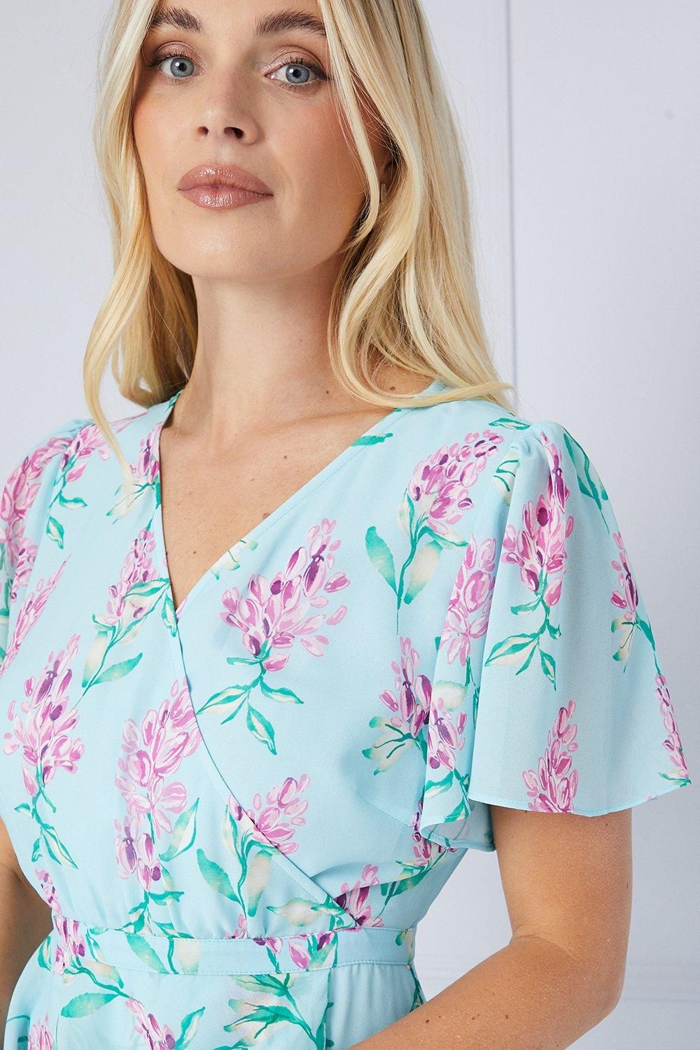 Wallis Petite Floral Ruffle Peplum Midi Dress