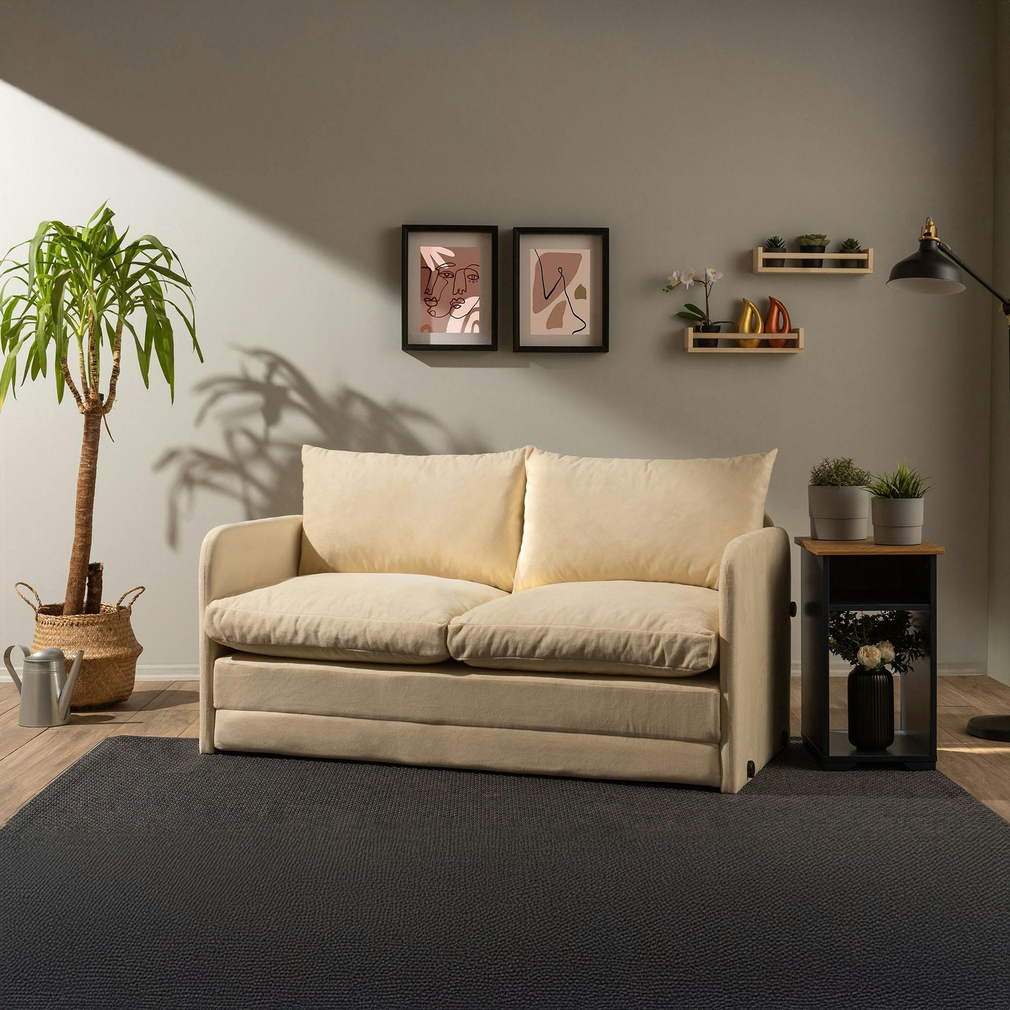 Canapé-lit en tissu crème, 2 personnes 140 cm ORURO