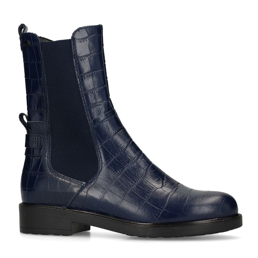 No Stress Donkerblauwe leren chelsea boots met croco details