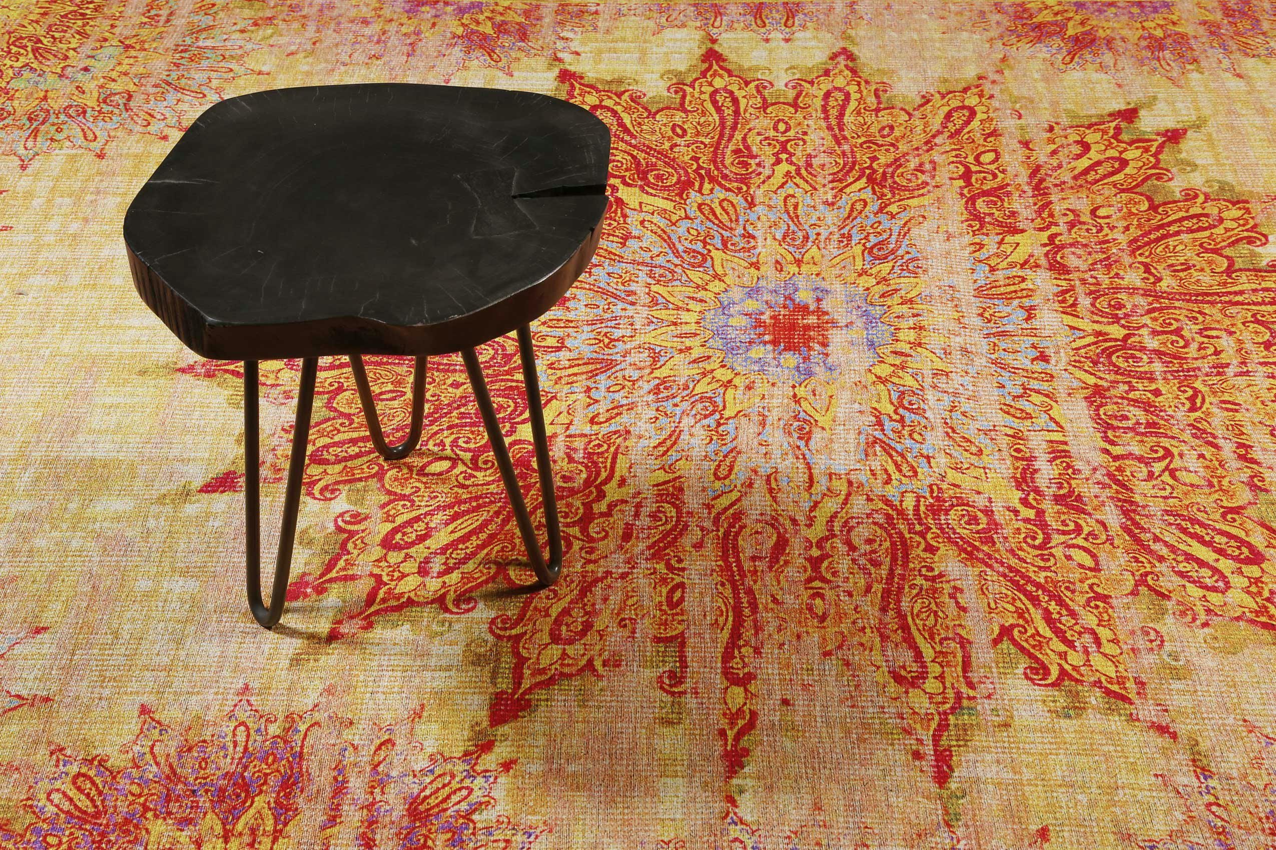 ROOFTOP - Tapis plat motif oriental vintage orangé 110x170