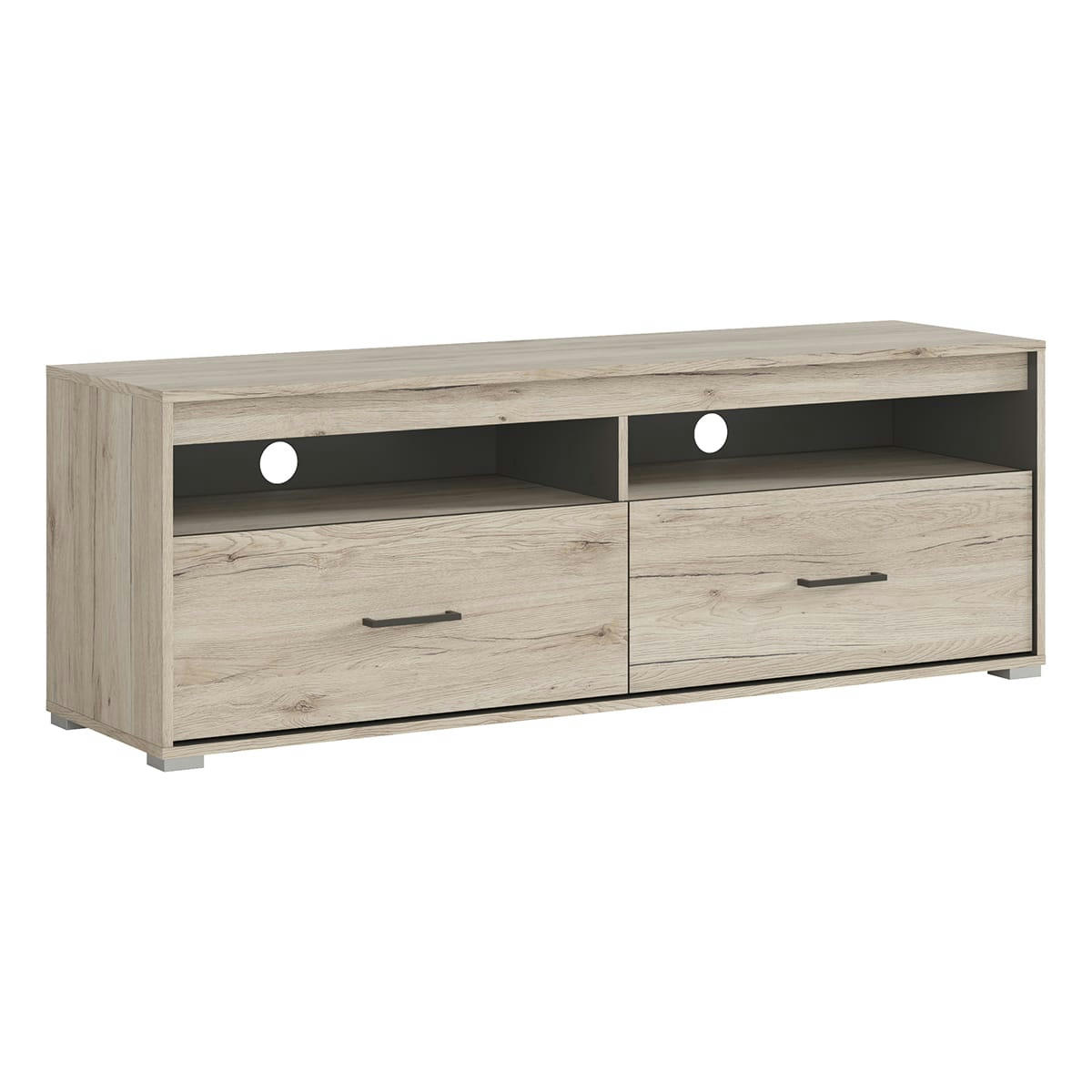 - Meuble TV 2 tiroirs 144 cm stratifiés naturel et gris