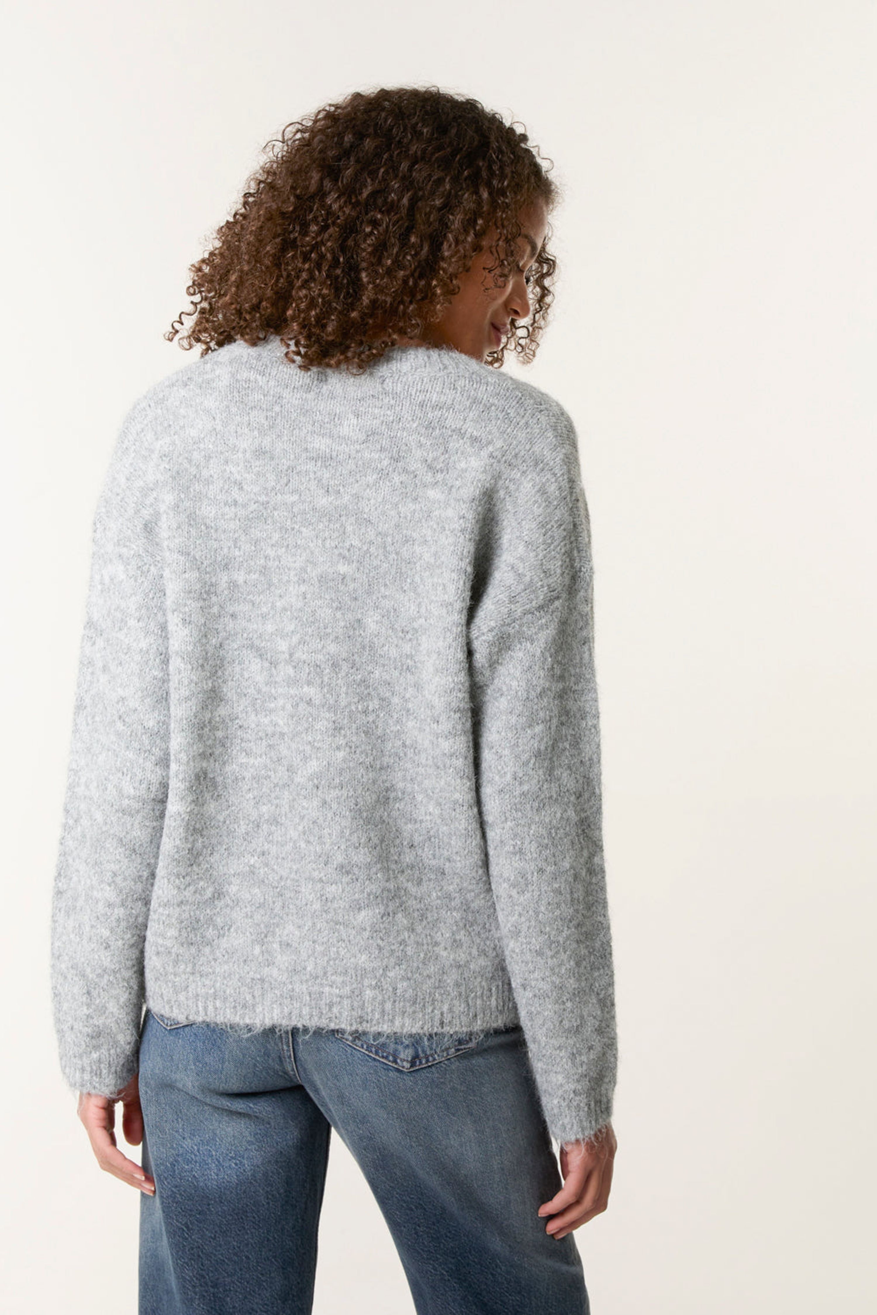 Blue Vanilla Grey Jumper With Embroidered Flowers
