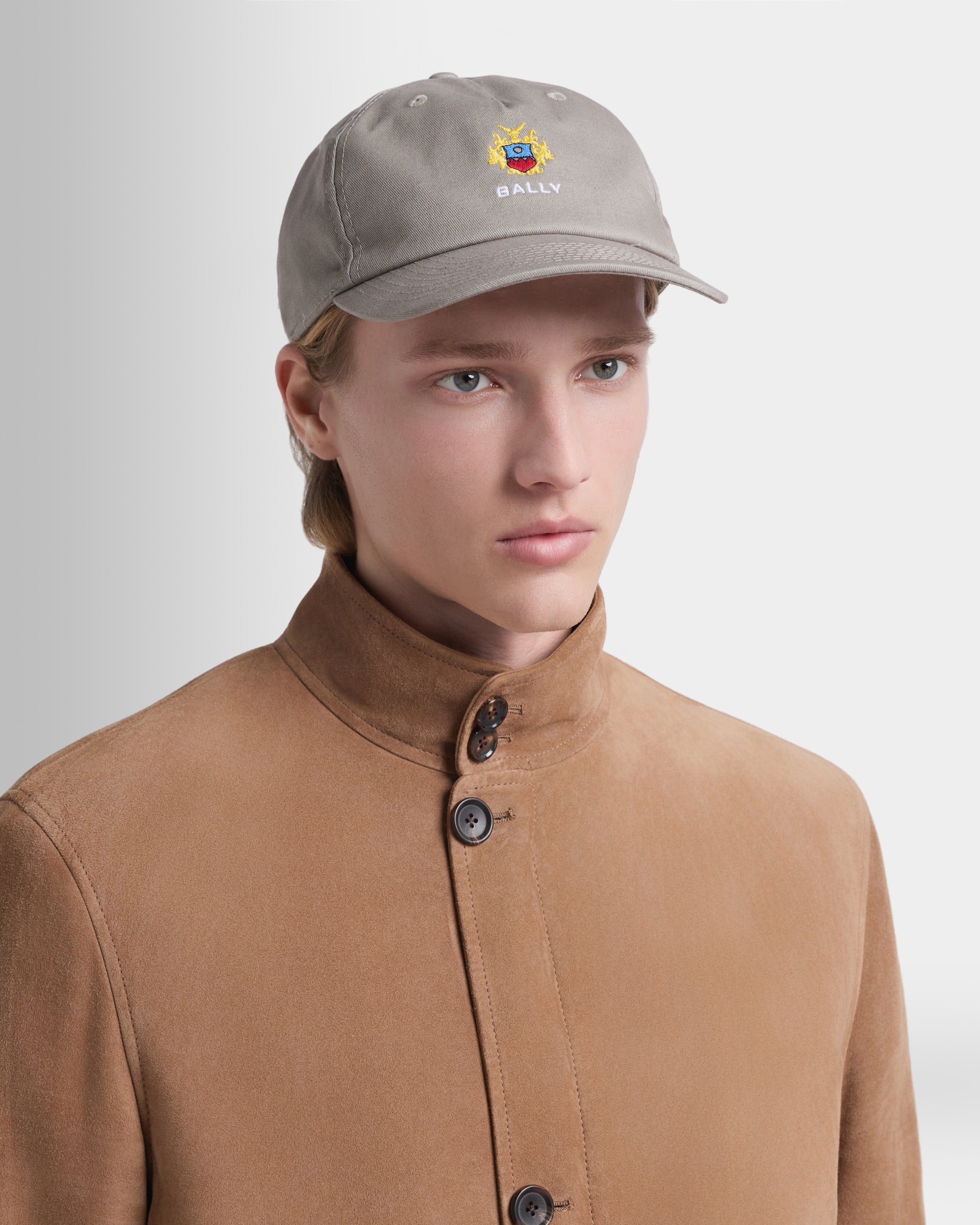 Baseballmütze aus melierter Baumwolle in Grau mit Bally-Crest