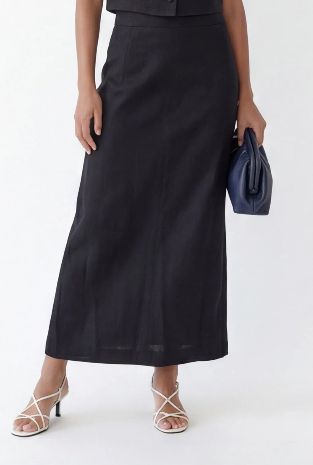 JUPE MIDI LIN - CHELSEA - NOIR