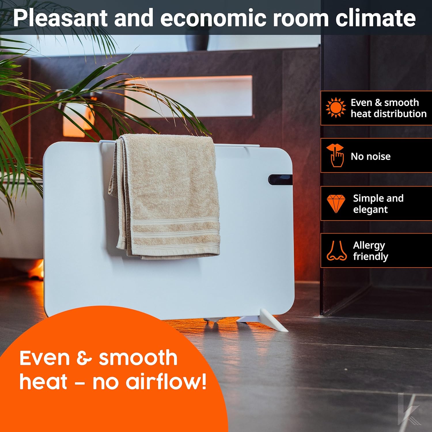 Könighaus 800W Smart Dual Space Heater – Wall heater and mobile use – WiFi App Control & Remote – Includes Towel Rack, Stand Feet & Mounting Kit – Color: White