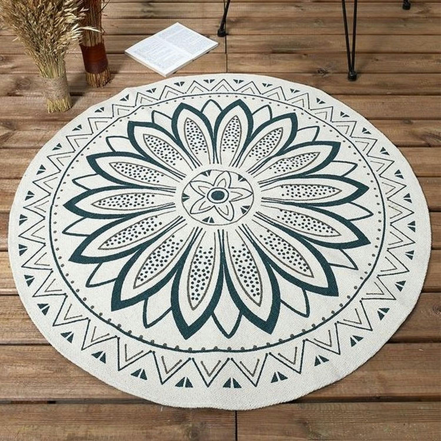 - Tapis rond imprimé mandala d. 90 cm vert