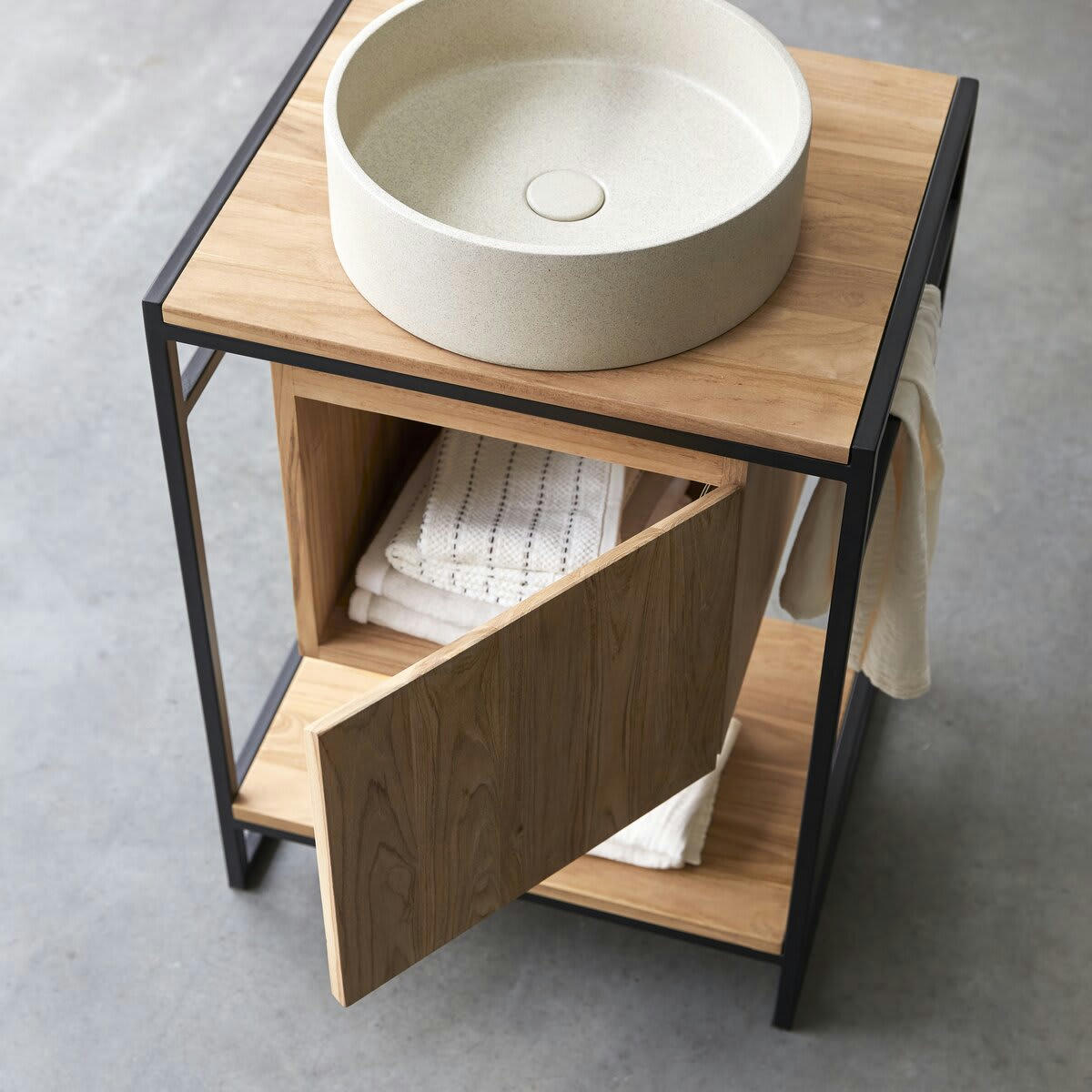 MICHAL - Meuble sous vasque en teck massif et métal 60 cm