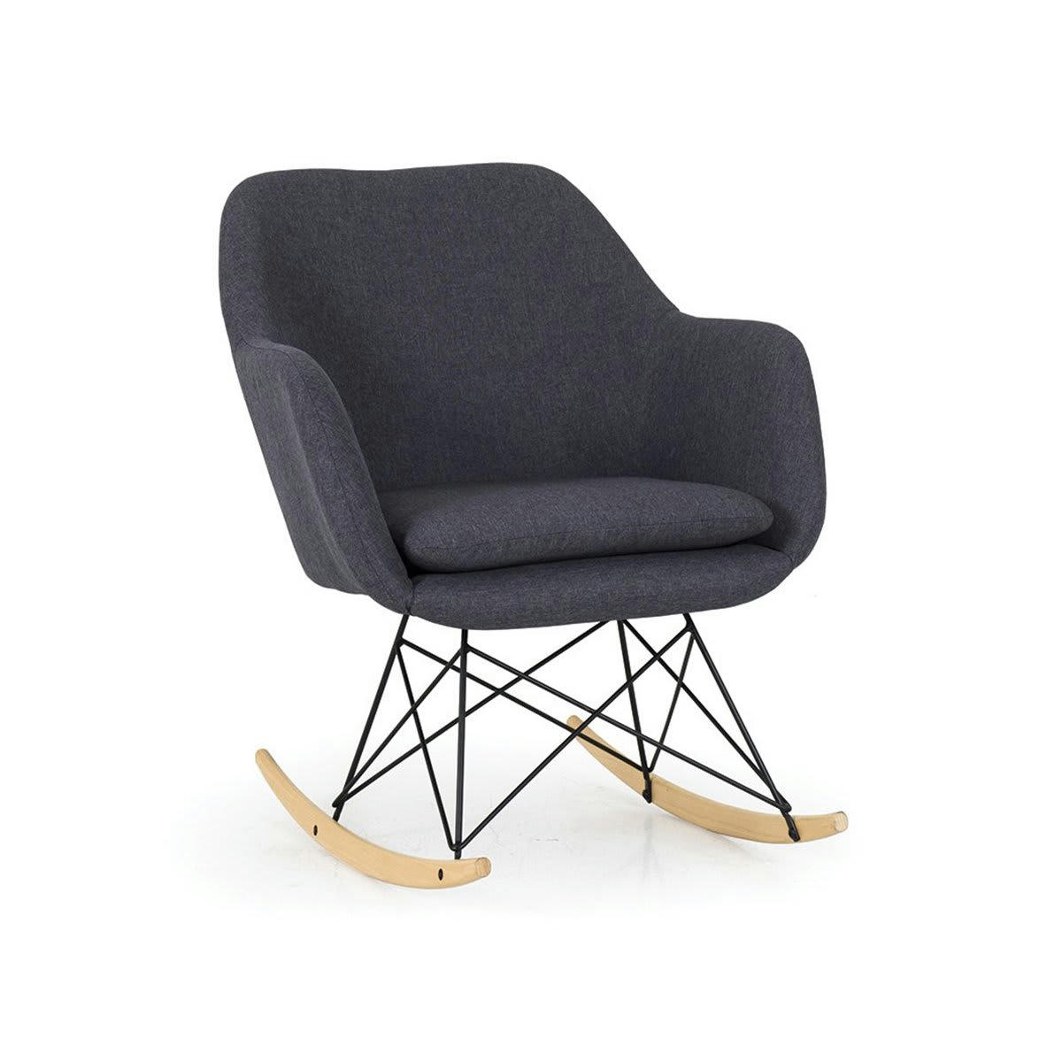 MANILLA - Fauteuil à bascule en tissu pieds bois gris
