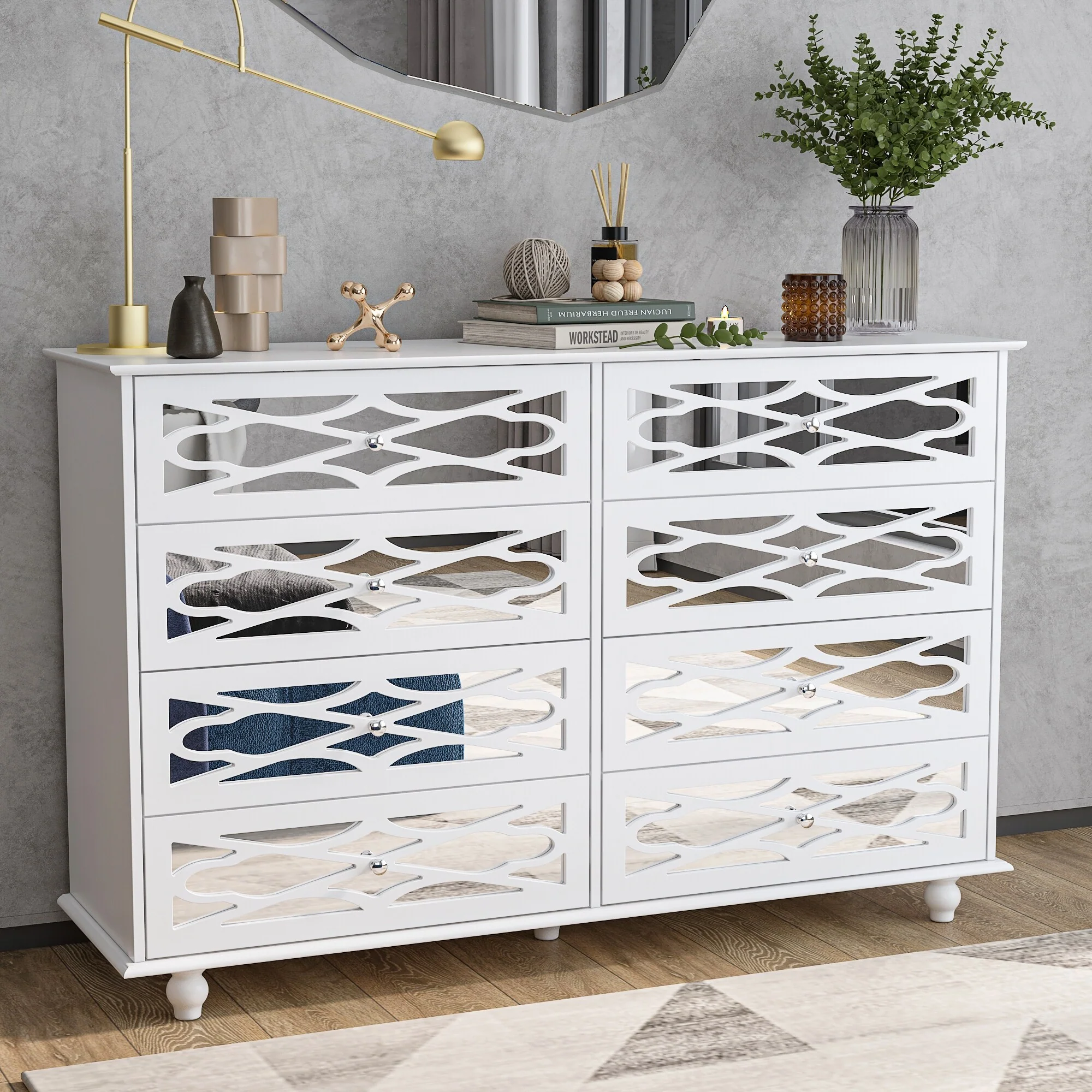 8-Drawer Dresser with Mirrored Accents: Functional Elegance Closet