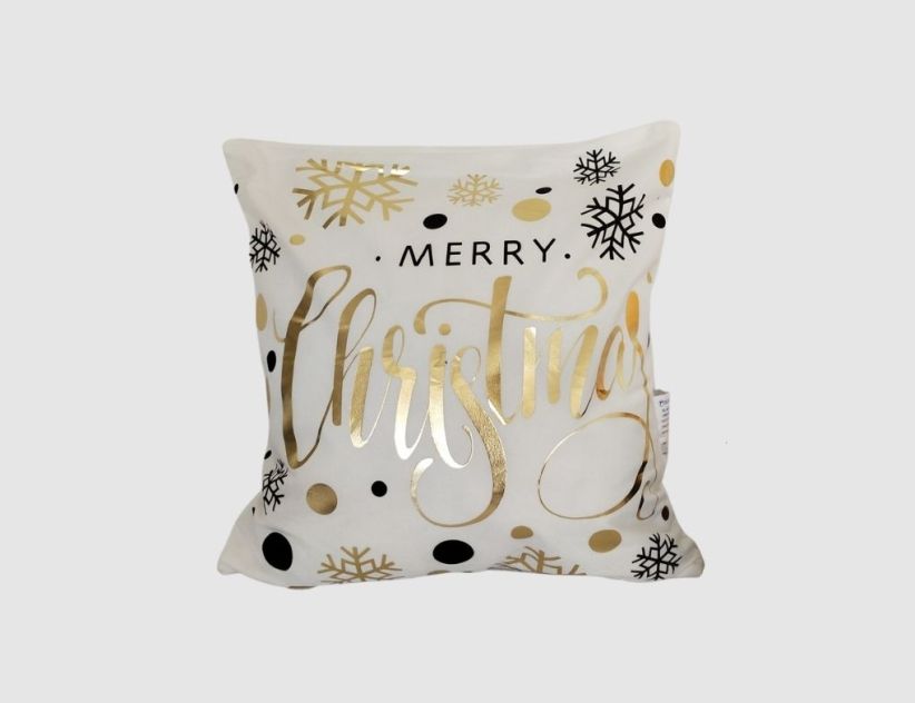 Kissenhülle Merry Christmas Weiß, Gold, Schwarz