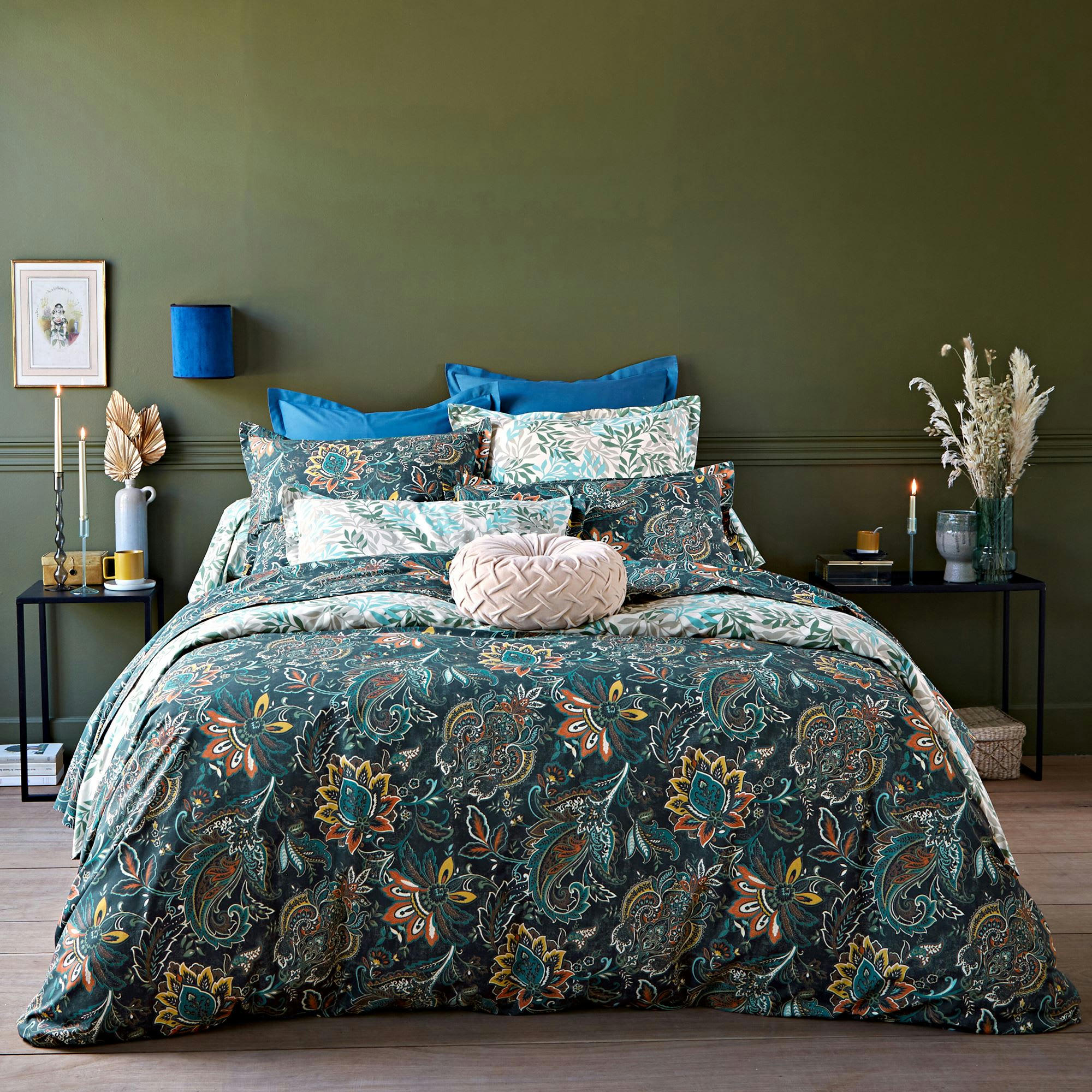 CACHEMIRE - Housse de couette 140x200 vert en coton