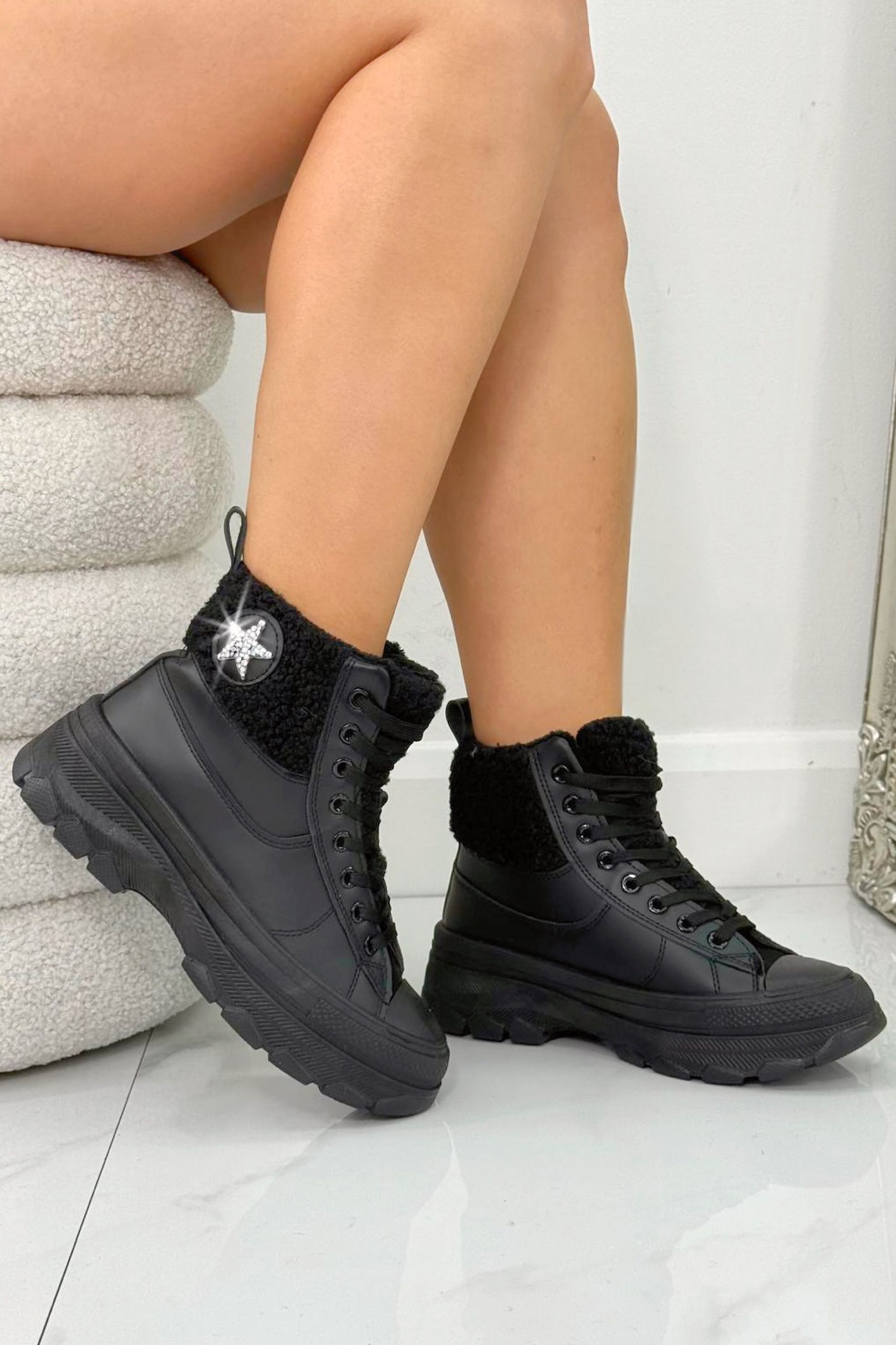Love Lemonade Crystal Starstruck Platform Ankle Trainer Boots